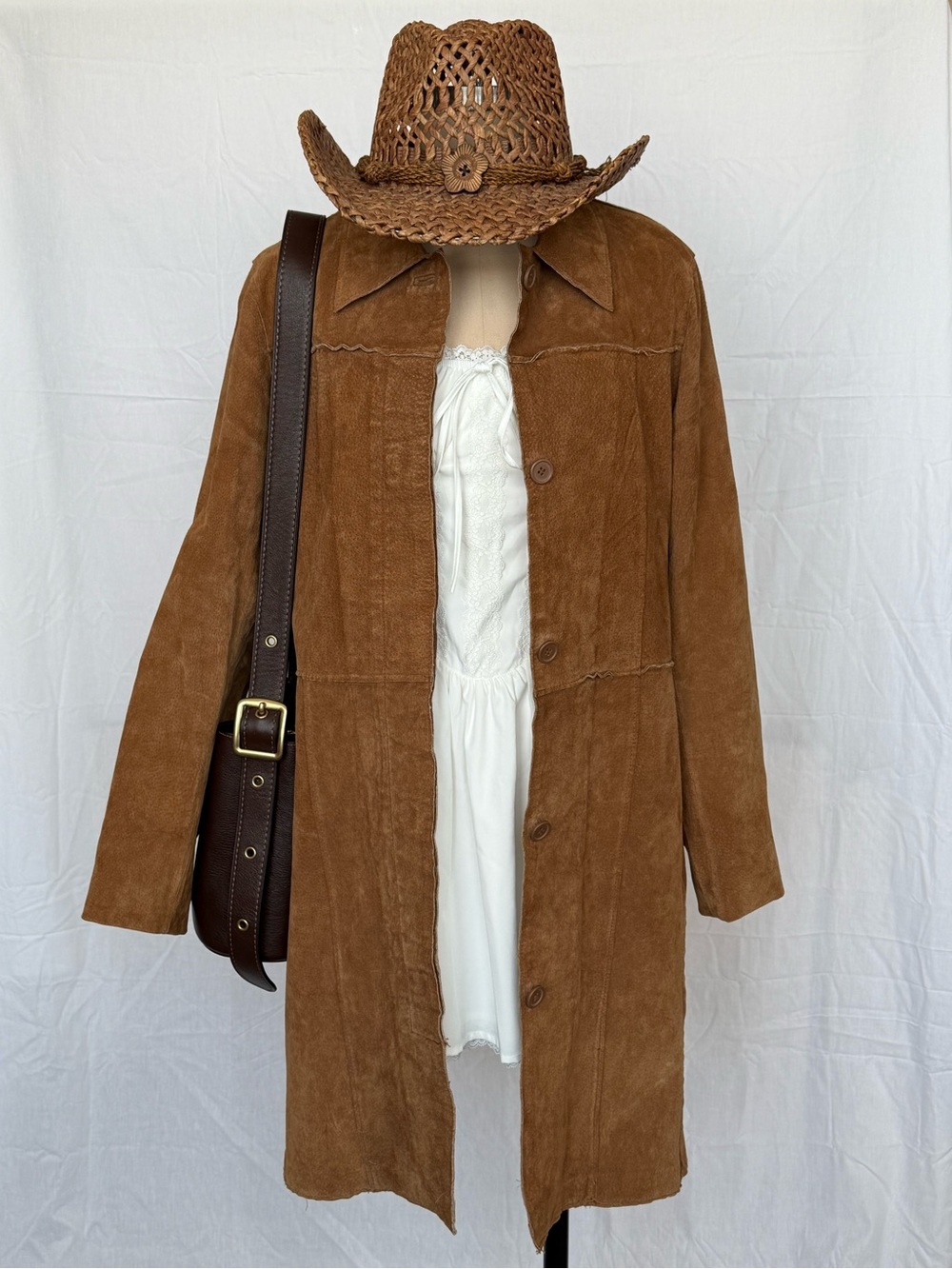 Vintage Brown Genuine Suede Long Coat